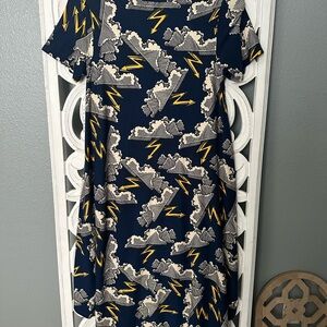 Navy Blue cloud Lightning Print Dress